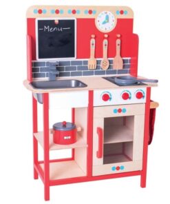 Дървена детска червена кухня Bigjigs