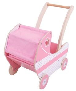 Дървена количка за кукли в розов цвят Bigjigs