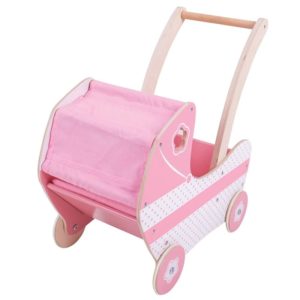 Дървена количка за кукли в розов цвят Bigjigs