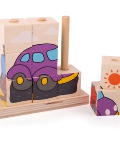 Дървени кубчета низанка Превозни средства Bigjigs