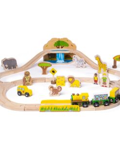 Дървено влакче с релси Сафари Bigjigs