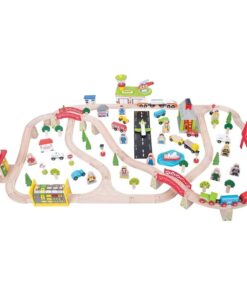 Дървено влакче с релси и летище Bigjigs