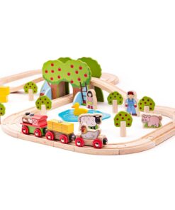 Дървено детско влакче с релси Ферма Bigjigs