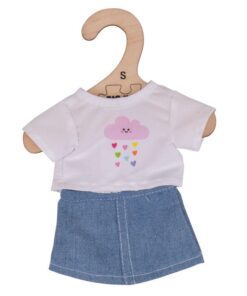 Комплект дрехи за кукла 25 см Бяла тениска и дънкова пола Bigjigs