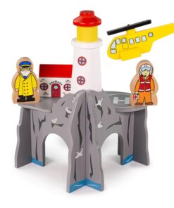 Аксесоари за дървено влакче Дървен тунел с фар Bigjigs