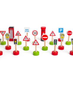 Комплект от пътни знаци за дървено влакче Bigjigs