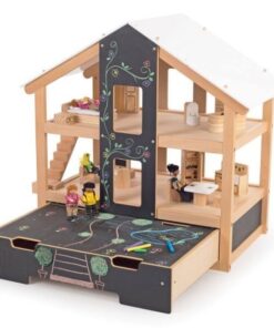 Отворена дървена къща за кукли Обзаведена Bigjigs