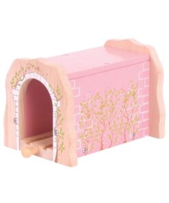 Розов дървен тухлен тунел с релса Bigjigs