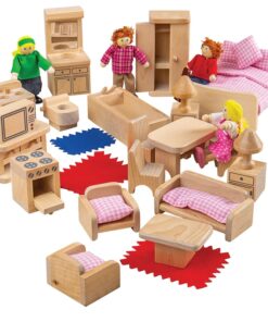 Семейство кукли с обзавеждане за къща за кукли Bigjigs