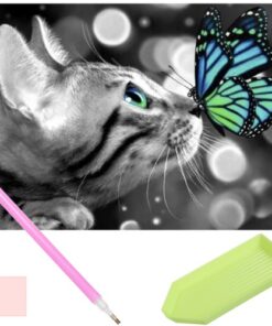 Диамантен гоблен с коте и пеперуда Malatec 19186