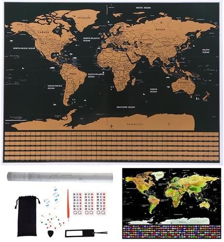 Карта на света Скреч карта със знамена и аксесоари Malatec