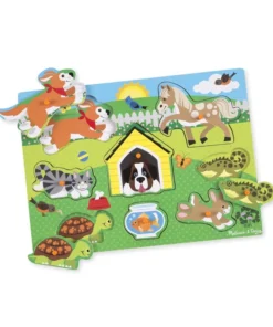 Дървен детски пъзел с дръжки Домашни животни Melissa & Doug