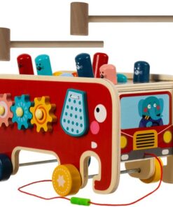 Дървена играчка за дърпане Слон с чукче Kruzzel