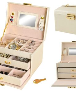 Голяма кутия за бижута и часовници в бежов цвят