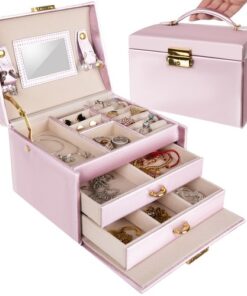 Голяма кутия за бижута и часовници в розов цвят