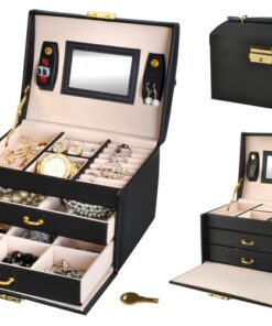 Голяма кутия за бижута и часовници в черен цвят