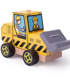 Детски дървен пъзел низанка Булдозер Bigjigs