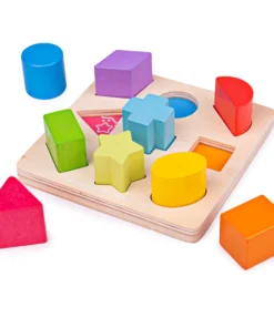 Дървен детски сортер пъзел с цветни фигури Bigjigs