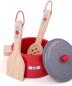 Bigjigs - Детски  дървен готварски комплект с тиган и тенджери