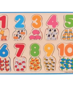 Дървен образователен пъзел с цифри и животни Bigjigs