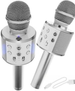 Караоке микрофон с високоговорител в сребристо Izoxis