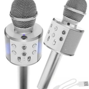 Караоке микрофон с високоговорител в сребристо Izoxis