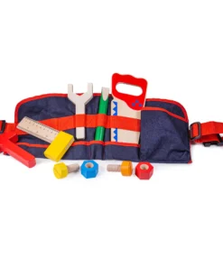 Колан с дървени детски инструменти в червено Bigjigs