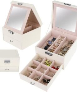 Кутия за бижута и аксесоари с огледало в бяло K8897