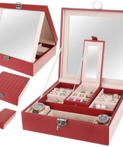 Кутия за бижута и часовници в цвят бордо