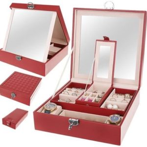 Кутия за бижута и часовници в цвят бордо