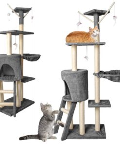 Сиво котешко дърво катерушка и драскалка 138 см.