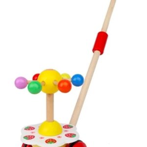 Детска дървена играчка за бутане в в жълто и червено Acool Toy