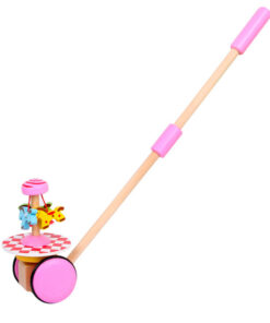 Детска дървена играчка за бутане в розов цвят Acool Toy
