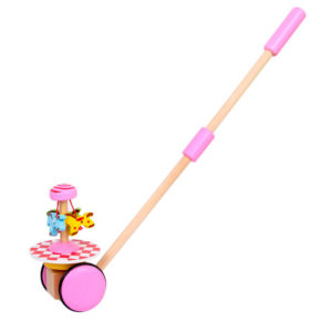 Детска дървена играчка за бутане в розов цвят Acool Toy