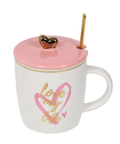 Керамична чаша за кафе с лъжичка и капаче