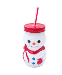Коледно бурканче Снежен човек със сламка