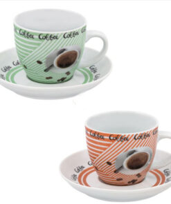 Комплект чаши за кафе с чинийки мента и оранж