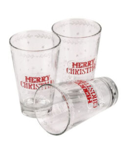 Стъклени коледни чаши с надписи 3 бр