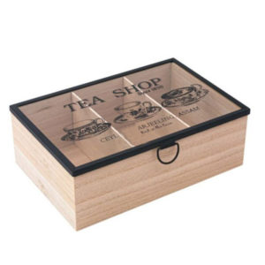Дървена кутия за чай с капак и отделения