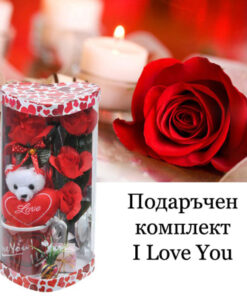 Комплект за Свети Валентин мече чаша и цвете