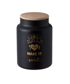 Стъклен буркан за съхранение с надпис и капак