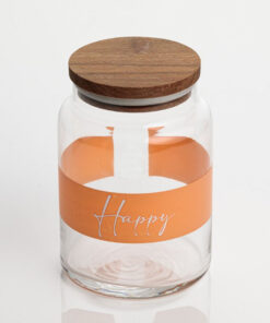 Стъклен буркан за храна с надпис HAPPY 890мл