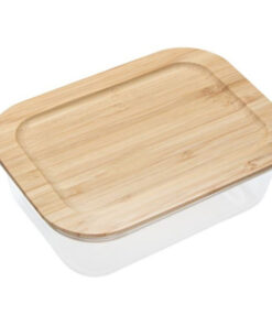 Стъклена кутия за храна с дървен капак 650 мл