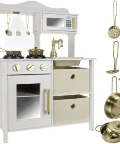 Модерна дървена детска кухня за игра с аксесоари Kruzzel