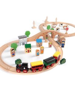 Дървено влакче с релси 50 части Bigjigs