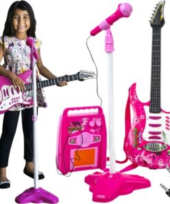 Електрическа розова китара с микрофон и усилвател Kruzzel