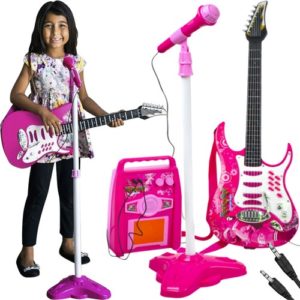 Електрическа розова китара с микрофон и усилвател Kruzzel