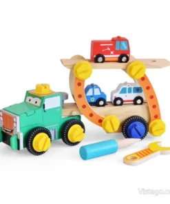 Дървен конструктор камион с аварийни коли