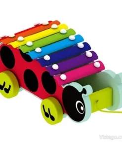 Дървен ксилофон с колелца за игра - калинка