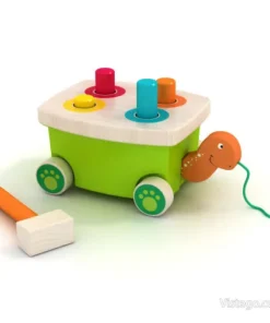 Дървена костенурка с чукче за игра